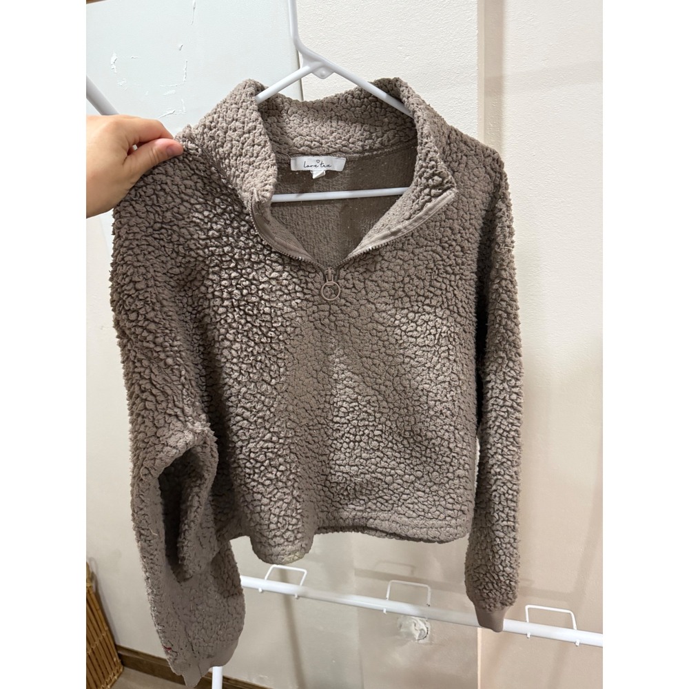 Love Tree Womens XL Sherpa Fleece Quarter Zip Pullover Cropped